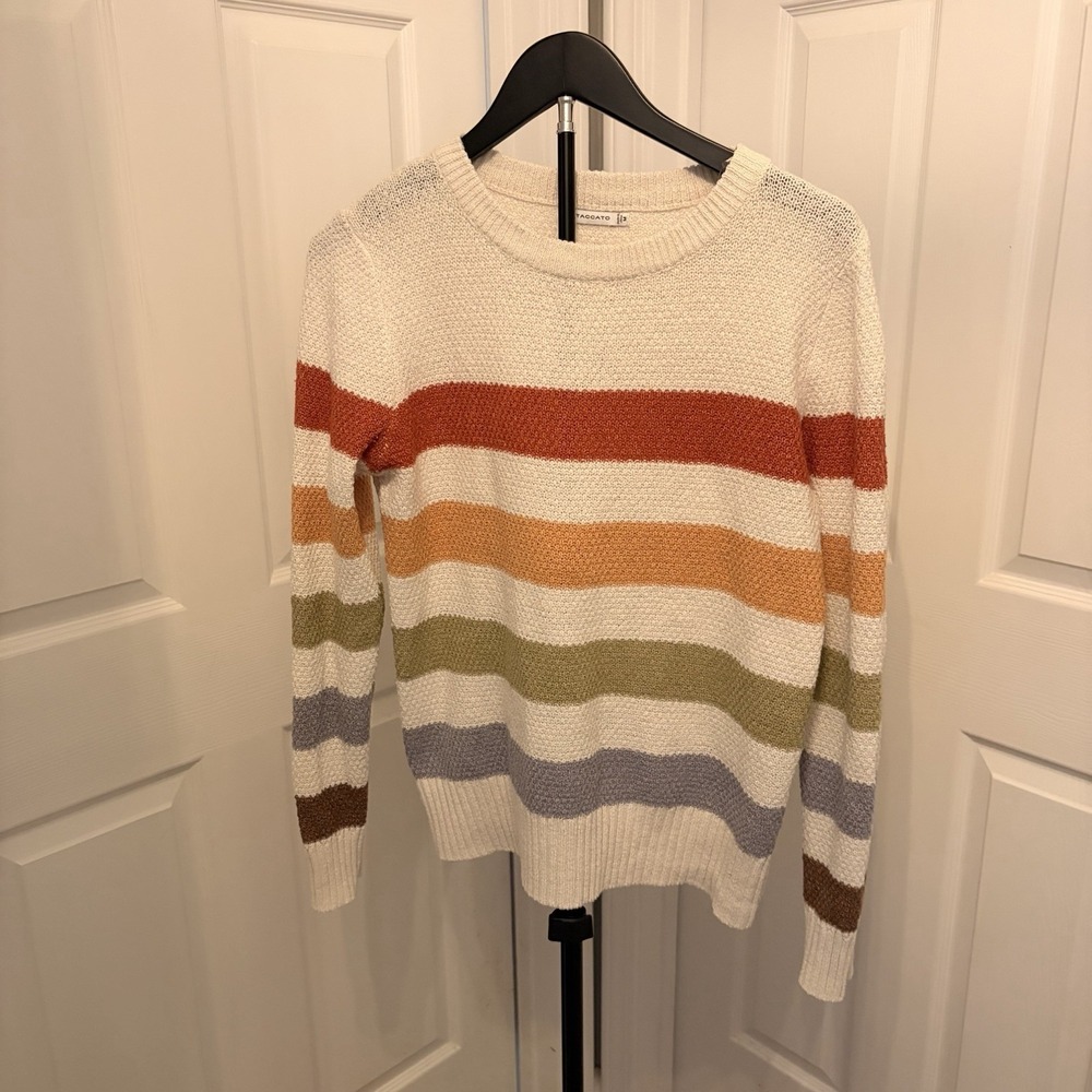 Staccato striped sweater Muted rainbow stripes grandmacore Indie 70s style‎ Med